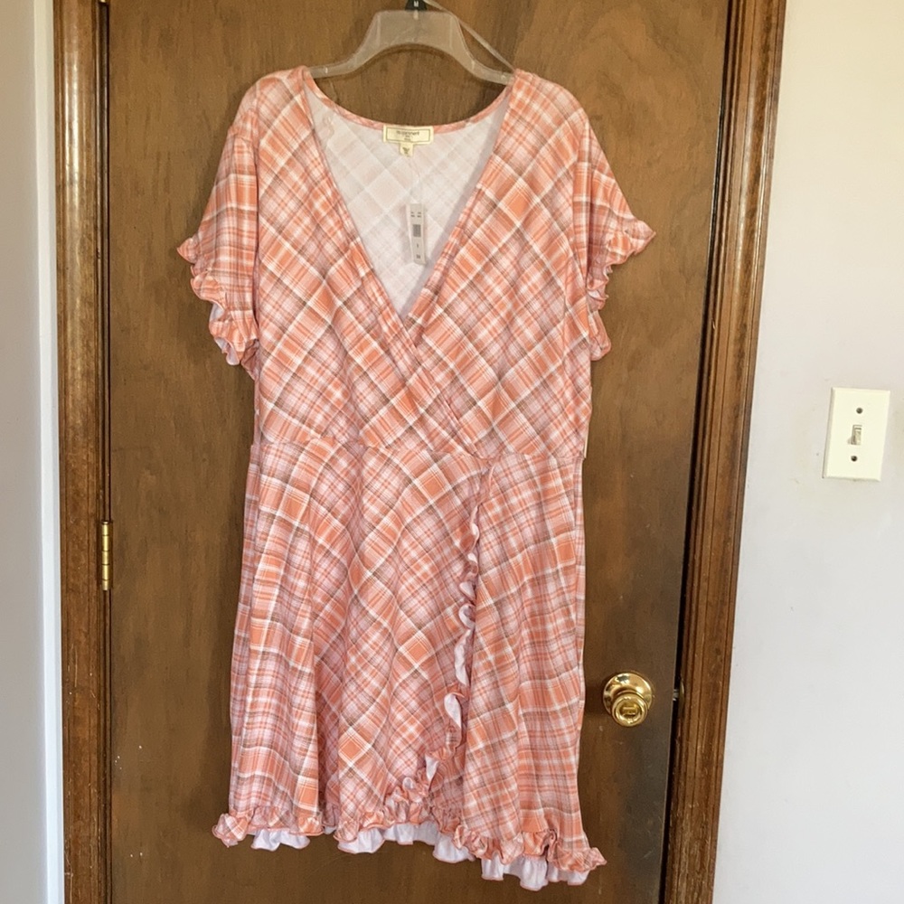 plaid print ruffle detail faux wrap dress w stretch 2X jrs - Picture 17 of 17